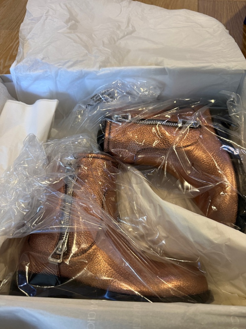 Jimmy Choo Metallic Rose Gold Ankle Boots with Details Zipper